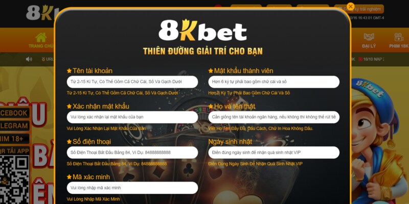 Điền thông tin đăng ký 8KBET trên website